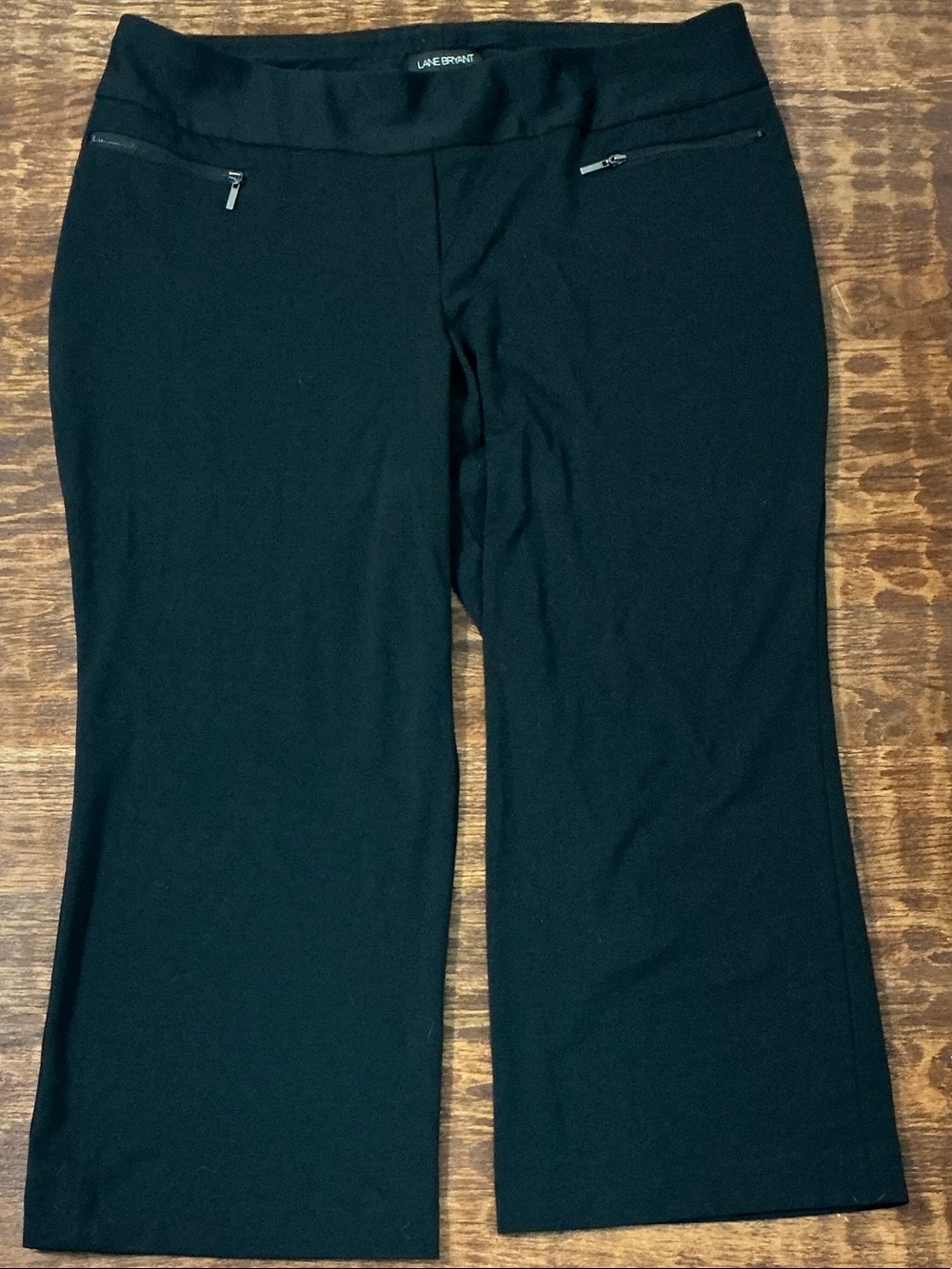 Lane Bryant Black Pull-On Dress Pants Zipper Accents Size Petite 18/20 (1X)